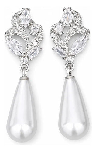 Brinco Pérola E Zirconia Noiva Pequeno Delicado Prata Br-148 Prateado