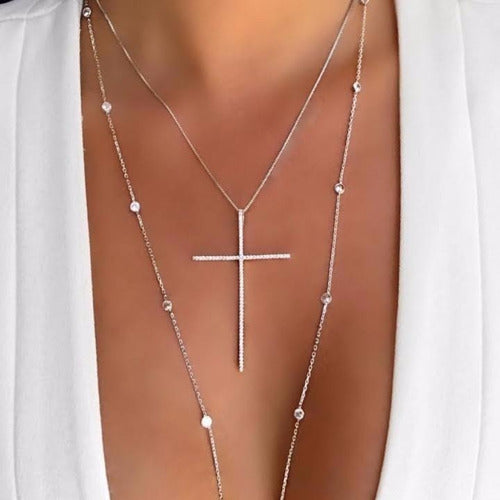 Colar Cruz Crucifixo Grande Pedra Zirconia Dourado Ou Prata