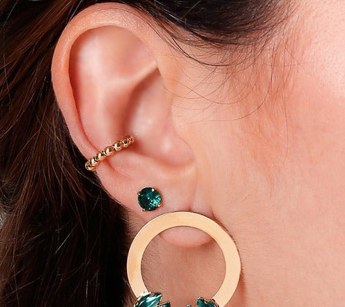 Piercing Argola Orelha Falso Fake Dourado Bolinhas
