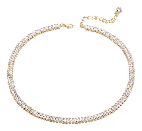 Colar Chocker Noiva Pedra Zirconia Prata Semi Joia Debutante