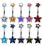 Piercing De Umbigo Prata 2 Estrela Aço Cirúrgico Zircônia