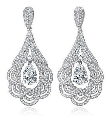 Brinco Noiva Zirconia Prata Formatura Debutante Gota Grande