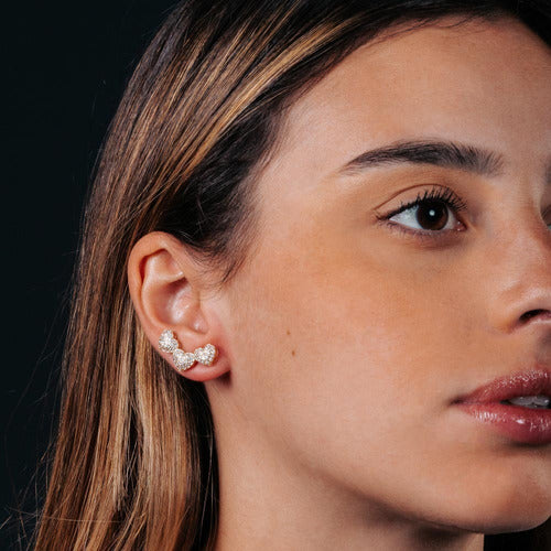 Brinco Ear Cuff Noiva Pedra Zirconia F. Prata Festa Coração