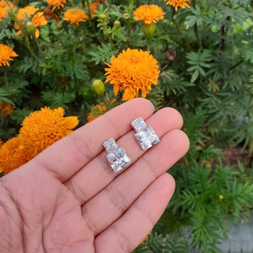 Brinco Zirconia Noiva Dourado Folheado A Ouro 18k Semi Joia Com Garantia Pequeno Quandrado Barato Delicado