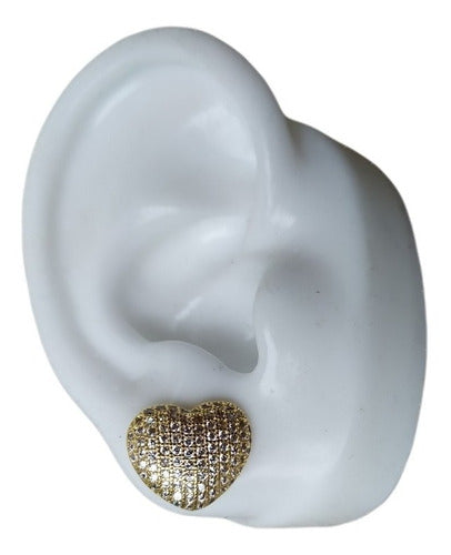 Brinco Pedra Zirconia Coração Dourado F. Ouro 18k Noiva Fest