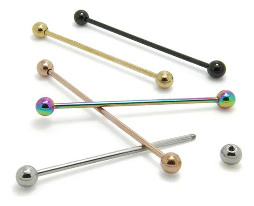 Kit 5 Piercing Transversal Cartilagem Aço Cirúrgico 38 Mm