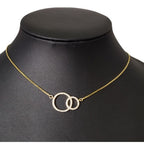 Colar Pedra Zirconia Círculo Duplo Aliança Folheado Ouro 18k