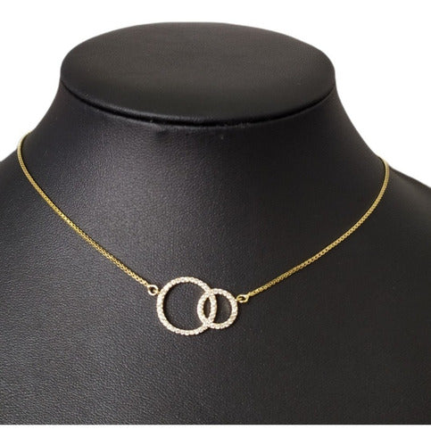 Colar Pedra Zirconia Círculo Duplo Aliança Folheado Ouro 18k