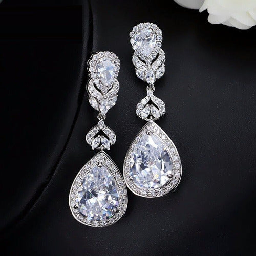 Brinco Noiva Pedra Zirconia Prata Festa Debutante Gota