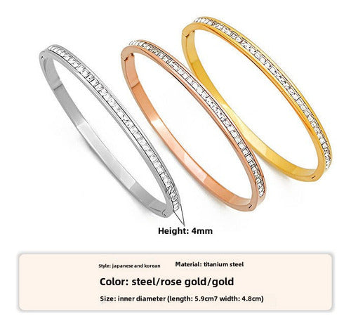 Pulseira Bracelete Prata Dourada Aço Inoxidável Zirconia