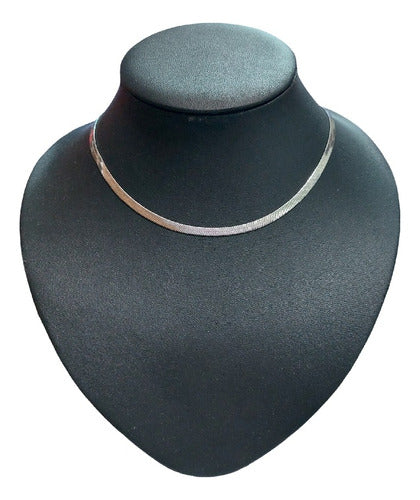 Colar Fita Laminado Pele De Cobra Prata Aço Inoxidável 4 Mm