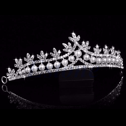 Coroa Tiara Arranjo Cabelo Noiva Strass Pérola Strass Luxo