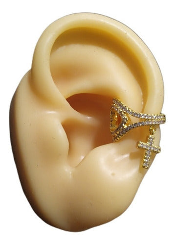 Piercing De Argola Falso Fake Cruz Pedra Zirconia Folheado