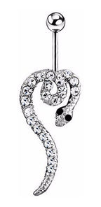 Piercing De Umbigo Prata Serpente Aço Cobra Strass