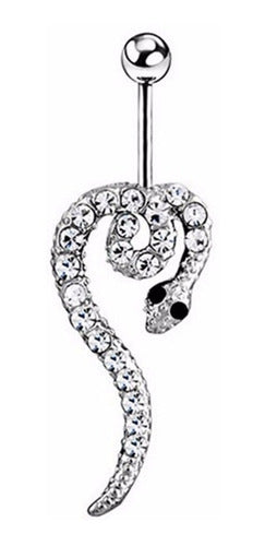 Piercing De Umbigo Prata Serpente Aço Cobra Strass