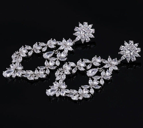 Brinco Noiva Zirconia Pendurado Prata Festa Debutante Luxo