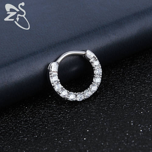 Piercing Nariz Septo Prata Pedra Zirconia Daith Aço 10 Mm