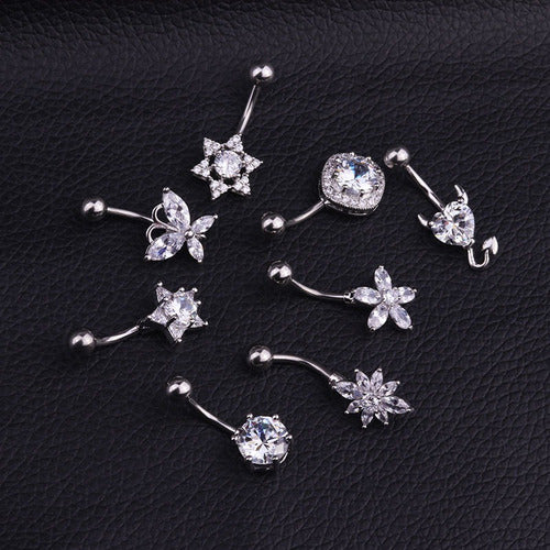 Piercing De Umbigo Prata  Borboleta Zirconia Aço Cirúrgico