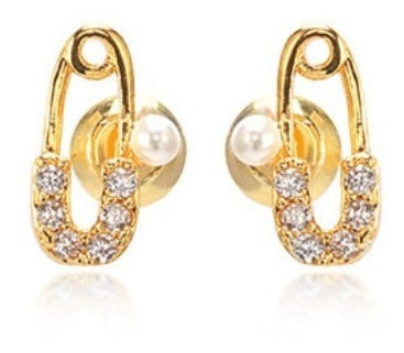 Brinco Infantil Pedra Zirconia Dourado Prata 2 Furo Alfinete
