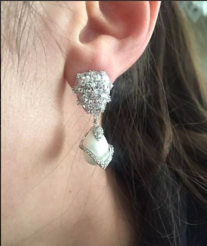 Brinco Pérola E Zirconia Noiva Pequeno Delicado Prata Gota
