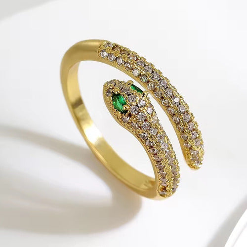 Anel Pedra Zirconia Festa Dourado Ajustável Folheado Cobra