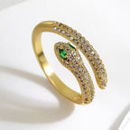 Anel Pedra Zirconia Festa Dourado Ajustável Folheado Cobra