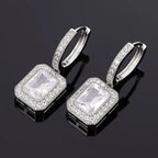 Brinco De Argola Pedra Zirconia Prata Retangular Clicker Prateado