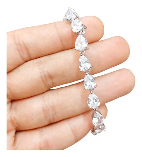 Pulseira Bracelete Prata Pedra Zircônia Noiva Debutante Gota