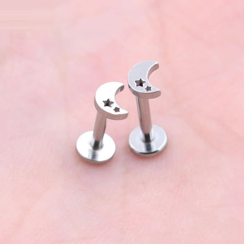 Piercing Tragus Labret Cartilagem Mini Lua Estrela 4 Mm Aço