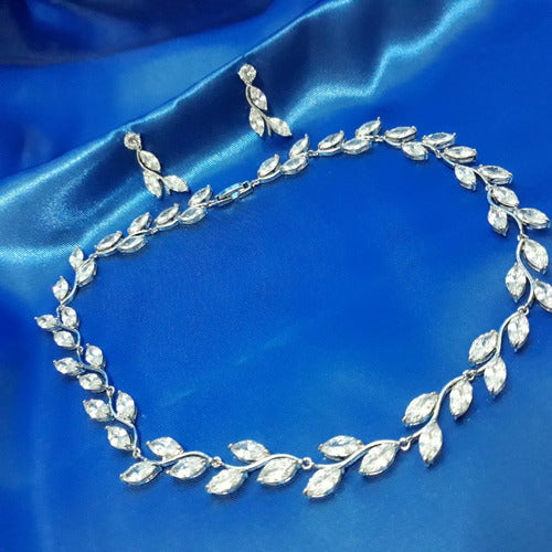 Conjunto Colar E Brinco Noiva Zircônia Prata Festa Debutante