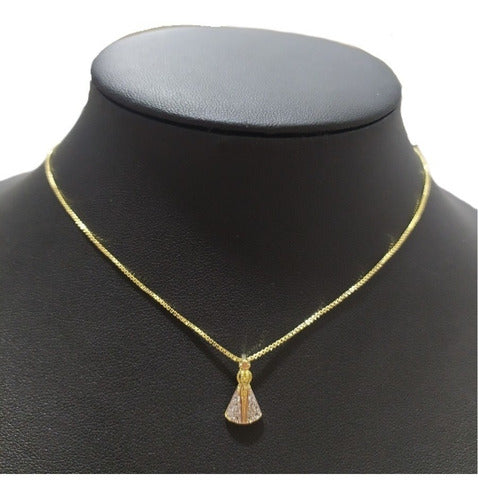 Colar Ns Aparecida Pedra Zirconia Semijoia Folheado Ouro 18k