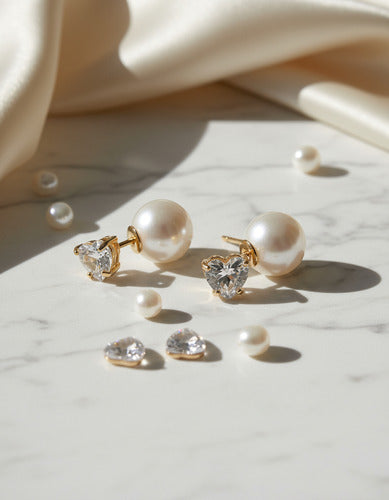 Brinco Pérola Traseira Inspiração Pedra Zirconia F. Ouro 18k