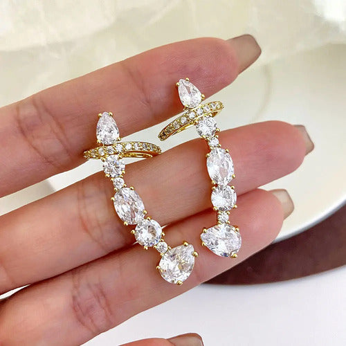 Brinco Ear Cuff Noiva Pedra Zirconia Dourado Festa Debutante