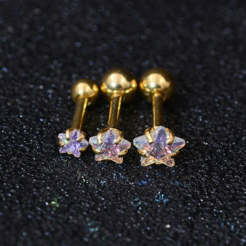 Piercing Tragus Helix Flat Cartilagem Mini Estrela 3 4 5 Mm