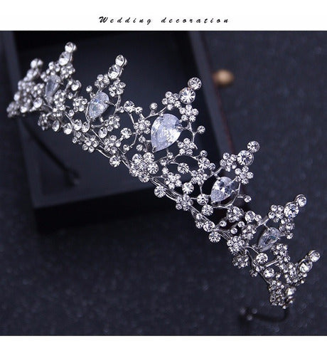 Coroa Tiara Arranjo Cabelo Noiva  Zirconia Strass Prata Luxo