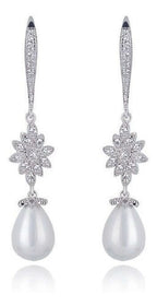 Brinco Perola Noiva Zirconia Pendurado Delicado Festa Prata