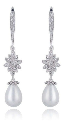 Brinco Perola Noiva Zirconia Pendurado Delicado Festa Prata