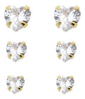 Trio Brinco Pedra Zirconia Coração F Ouro Dourado Folheado