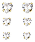 Trio Brinco Pedra Zirconia Coração F Ouro Dourado Folheado