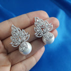 Brinco Noiva Zirconia E Pérola Prata Delicado Luxo