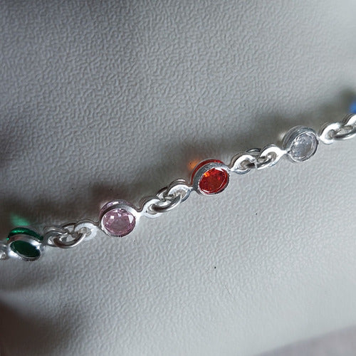 Pulseira Prata 925 Legítima Pedra Zirconia Colorida