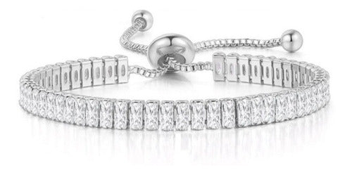 Pulseira Bracelete Pedra Zircônia Retangular Noiva Debutante