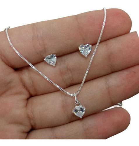 Colar E Brinco Dama Daminha Noiva Coração Pedra Zirconia