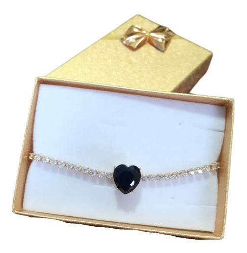 Colar Chocker Zirconia Coração Vermelho Preto Branco Riviera