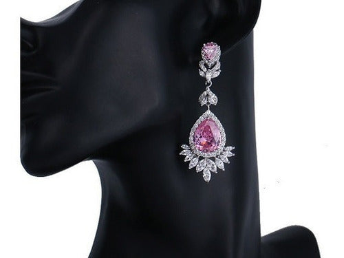Brinco Zirconia Rosa Pendurado Formatura Festa Madrinha