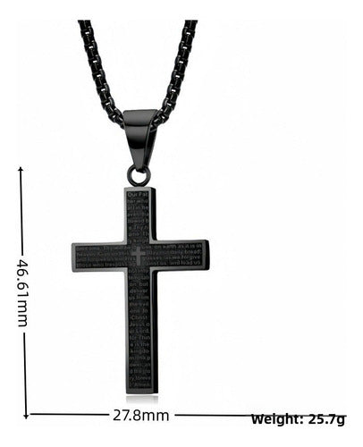 Corrente Masculina Pingete Cruz Aço Inox Prata Preta 60 Cm