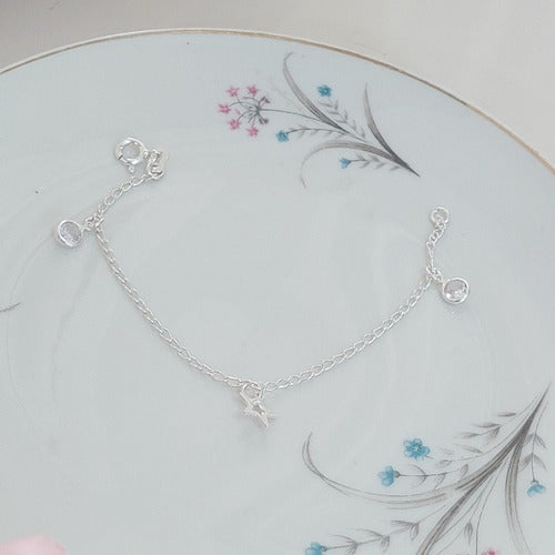 Pulseira Infantil Prata 925 Legítima Pingente Estrela Pedra