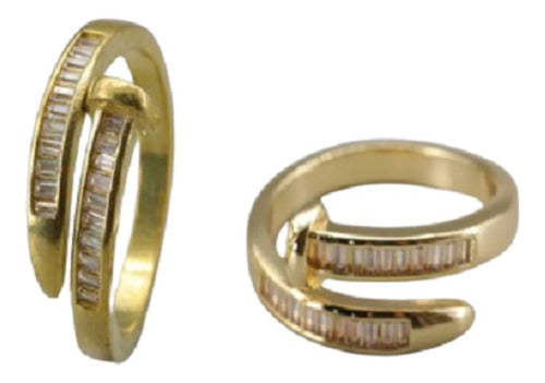 Anel Prego Pedra Zirconia Festa Dourado Ajustável Folheado