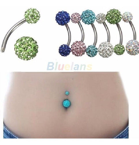 Piercing De Umbigo Prata Strass Branco Duplo Aço Barato