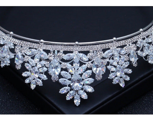 Coroa Tiara Porta Coque Noiva Strass E Zirconia Prata Luxo